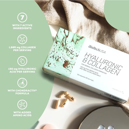BioTechUSA Hyaluronic&Collagen, Food Supplement Capsules containing Collagen, hyaluronic Acid BioTechUSA uk supplements