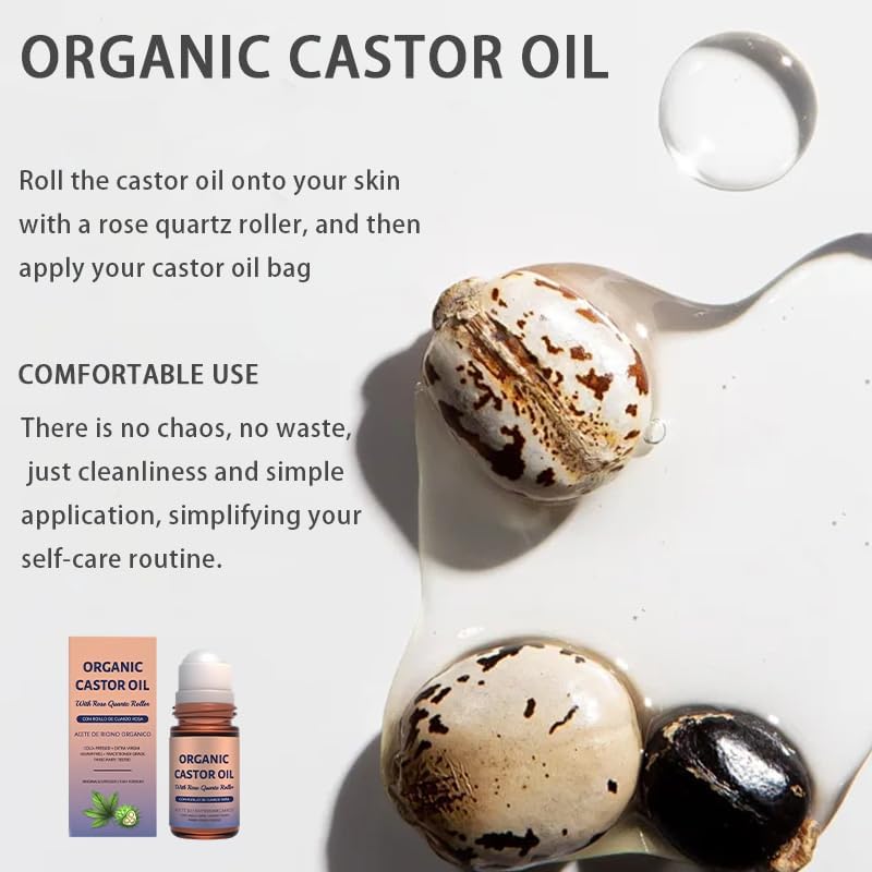 Organic Castor Oil with Rose Quartz Roller, Cold-Pressed Pure Organic Castor Oil Roller Ball for Hair Growth, Eyelashes, Eyebrows & Skin, 1.7 fl oz(1) Olavita Serum uk supplements