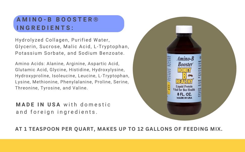 Amino-B Booster 8 oz. Bottle, Liquid Protein Vital for Bee Health Honey B Healthy uk supplements