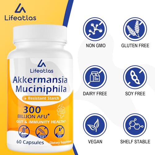 300 Billion AFU Akkermansia Muciniphila - Live Akkermansia Probiotics for Women & Men Lifeatlas uk supplements