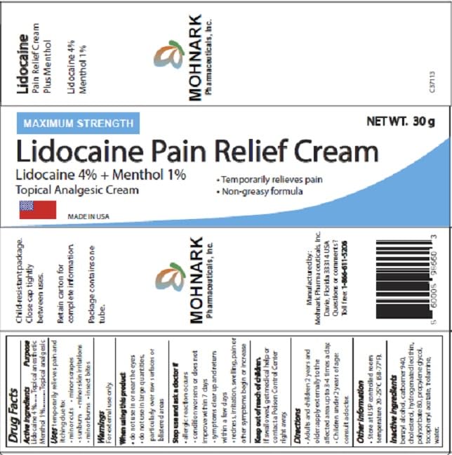 MOHNARK Pain Relief Cream with Lidocaine 4% and 1% Menthol | Includes Vitamin E | Numbs Away Pain Faster | Non-Greasy MOHNARK uk supplements