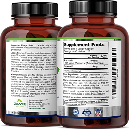 Zazzee High Absorption Artemisinin, 100 mg per Capsule, 120 Vegan Capsules, with 5 mg Zazzee uk supplements