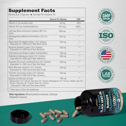 Irish Sea Moss | Black Seed Oil | Ashwagandha | Burdock | Chlorophyll | Supergreens NUTRAHARMONY uk supplements