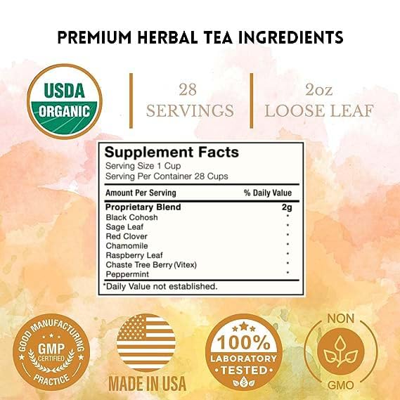 Menopause Tea for Cooling, Hormonal Balance, Relief from Hot Flashes, Night Sweats PCOS Herbal Tea uk supplements