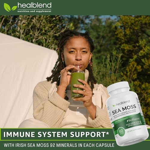 healblend Organic Irish Moss, Bladderwrack, Burdock, & BioPerine - 1405mg with Black Pepper healblend uk supplements