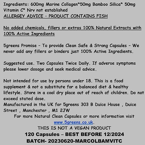 Marine Collagen Capsules 2400mg - Collagen Capsules with Bamboo & Vitamin C 5greens uk supplements