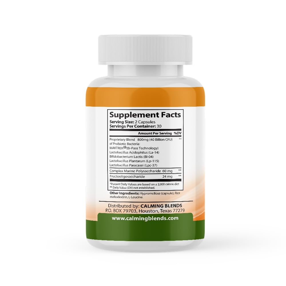 CALMING BLENDS Probiotic, 40 Billion CFU, Bi-Pass Delivery System for Maximum Effectiveness, Shelf Stable, 60 Vegetable Capsules CALMING BLENDS uk supplements