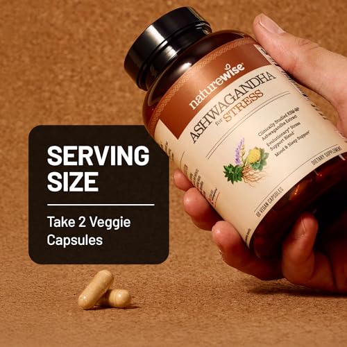 NatureWise Ashwagandha for Stress - With KSM-66 Extract, GABA, L-Theanine, Rhodiola Rosea - Herbal Mood & Sleep Support - Vegan, Non-GMO, Gluten-Free - 60 Capsules[1-Month Supply] NatureWise uk supplements