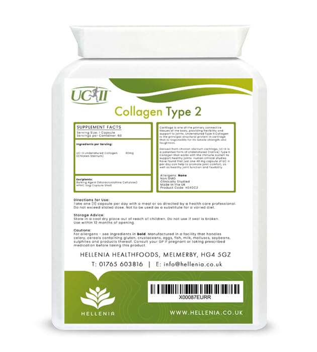 UC-II® Collagen Type 2-40mg - 60 Capsules | Joint Support | Manufactured in The UK Hellenia uk supplements