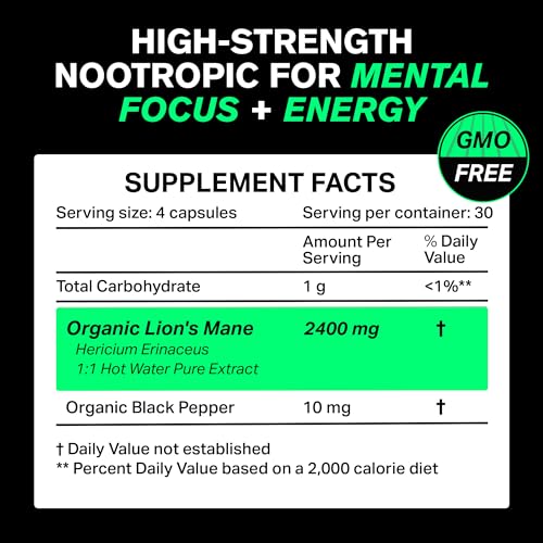 Organic Lions Mane Supplement Capsules 2400 mg - Powerful Nootropic - Helps Maintain VitaRaw uk supplements