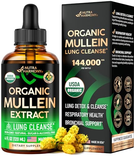 USDA Organic Mullein Drops for Lungs - Mullein Leaf Extract Supplement - Made in USA NUTRAHARMONY uk supplements