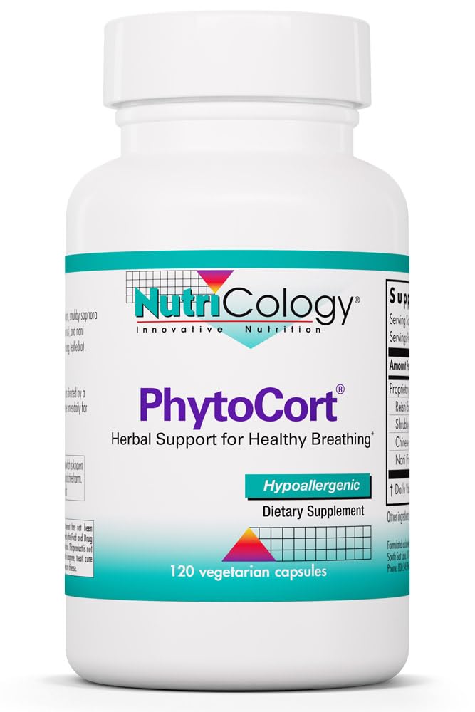 Nutricology PhytoCort Supplement - Respiratory Support, Lung Health, Lung Detox, Lung Cleanse, Healthy Breathing, Herbal Support, Reishi, Licorice, Noni, Vegetarian Capsules - 120 Count Nutricology uk supplements