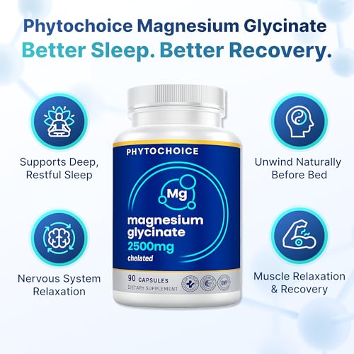 Magnesium for Sleep & Recovery – High Potency 2500mg Magnesium Glycinate for Men & Women, Chelated for High Absorption, Supports Deep Rest, Nerve & Muscle Recovery, Made in USA, 1 Month Supply PHYTOCHOICE uk supplements