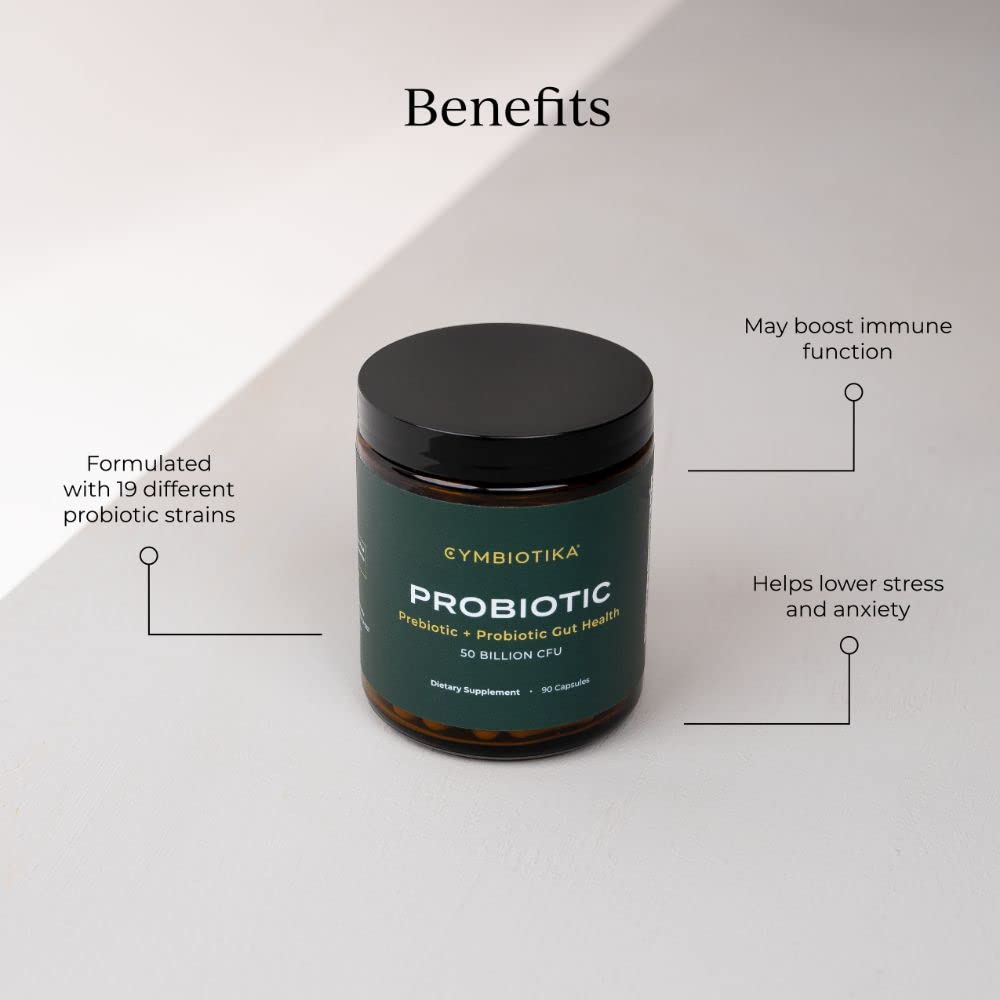CYMBIOTIKA Probiotic + Prebiotic, 60 Billion CFU - 19 Strains, Gut Health Supplement for Women & Men, Immune Support, Digestive Health, & Gut Balance, 90 Capsules, 1 Month Supply, Made in USA CYMBIOTIKA uk supplements