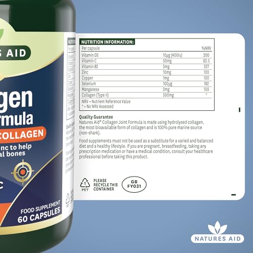 Natures Aid Collagen Joint Formula with Vitamin C, Copper and Manganese, Cartilage and Joint Health, 60 Capsules natures aid uk supplements