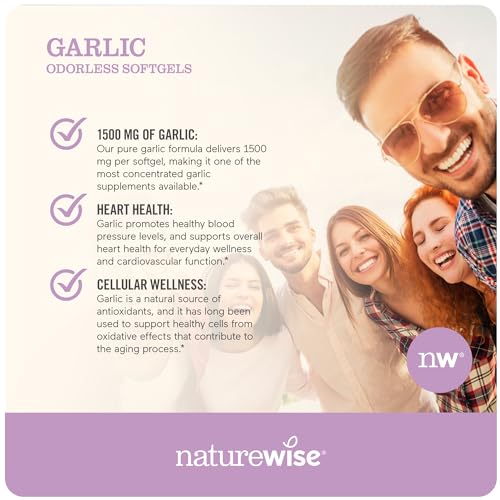 NatureWise Garlic Odorless Softgels 1500mg Support Teeth & Immune System Health NatureWise uk supplements