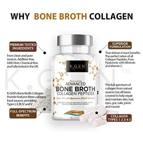 Pure Bone Broth Collagen Supplement Capsules Grass Fed Advanced Blend of Multi Collagen K GEN rejuvenation nutrition uk supplements
