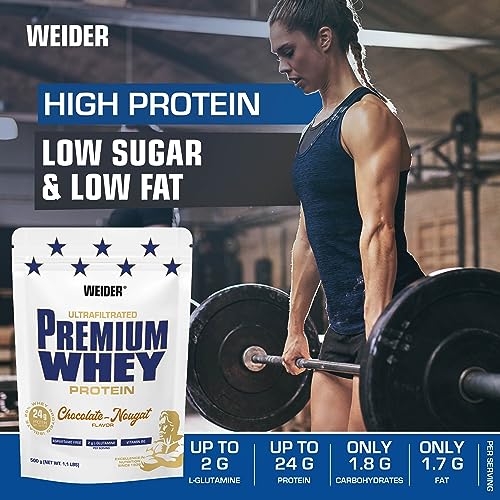 Weider Premium Whey (500g) Chocolate-Nougat Flavour. Ultrafiltrated Proteins from Whey Protein Weider uk supplements