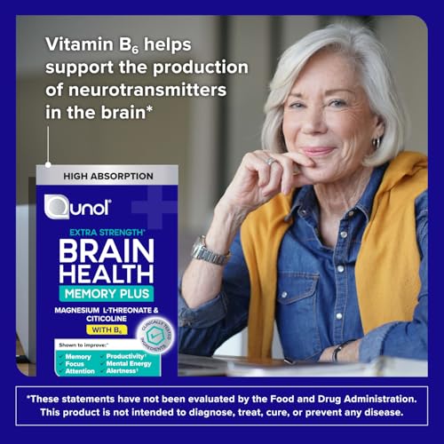 Qunol Brain Health Memory Plus with B6, Magnesium L-Threonate & Citicoline, Clinically Tested Ingredients to Improve Memory, Focus, Attention and Productivity, 90 Count Qunol uk supplements