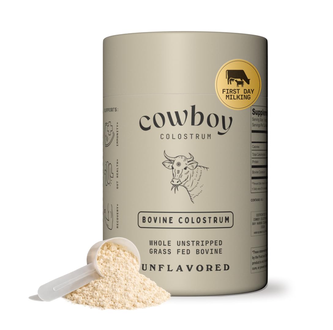 Cowboy - The Exclusive 1st Milking, Whole, Grass Fed Colostrum Supplement for Full Body Health - Bovine Colostrum Powder Packed w/Bioactive Nutrients - Sugar Free (Unflavored, 40 Servings) COWBOY COLOSTRUM uk supplements