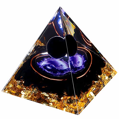 Yin Yang Healing Crystal Orgonite Pyramid - Tai Chi with Obsidian Ball - Taiji Reiki Chakra Meditation FENGSHUI-CAISHEN uk supplements