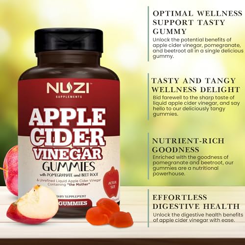 NUZI Apple Cider Vinegar Gummies with Pomegranate & Beetroot | 500 mg | Certified Halal NUZI uk supplements