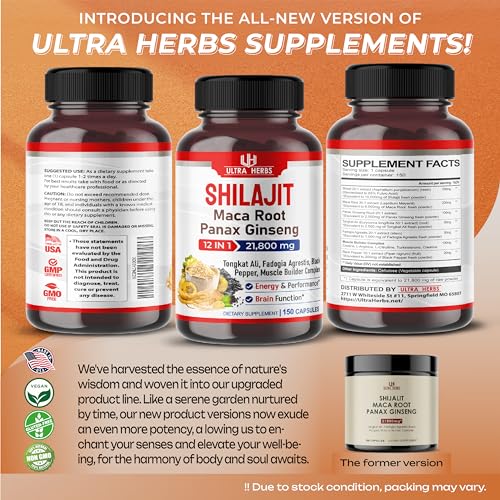 Shilajit Pure Himalayan 21,800mg - Energy Booster 85% Fulvic Acid, Maca Root ULTRA HERBS uk supplements