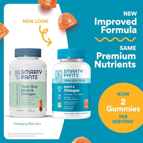 SmartyPants Teen Guy Multivitamin Gummies, Omega 3 (DHA/EPA), Vitamin D3, C, Vitamin B12, B6, A, K & Zinc, Folate, Gluten Free, Fruit Flavor, 60 Count (30 Day Supply) SmartyPants uk supplements