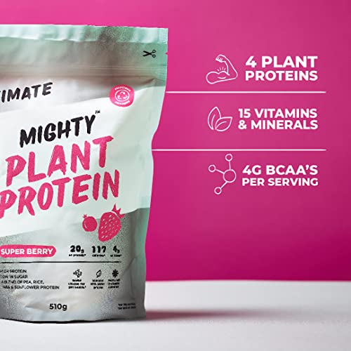 Mighty Ultimate Vegan Protein Powder, Super Berry Flavour, (17 Servings, 510g Bag without Scoop) MIGHTY uk supplements