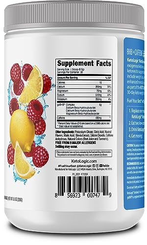 KetoLogic BHB KetoEnergy Exogenous Ketones Powder with Caffeine | Raspberry Lemonade Ketologic uk supplements