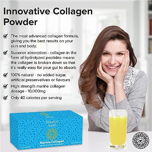Marine Collagen Powder 10000mg with Hyaluronic Acid Biotin and Vitamin C A D3 E - Collagen Internal Youth uk supplements