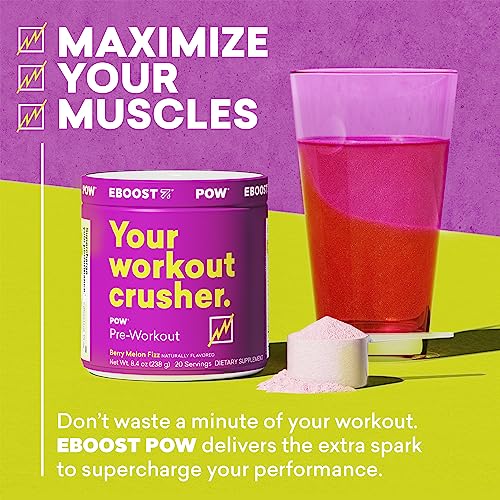 EBOOST POW Natural Pre Workout Powder - 20 Servings - Berry Melon Fizz - Pre Workout EBOOST uk supplements