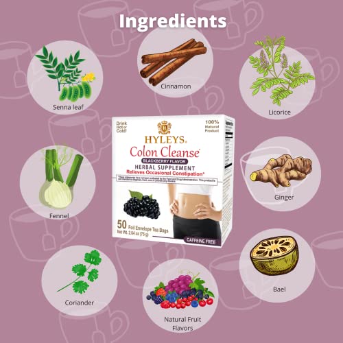 Hyleys Colon Cleanse Tea Blackberry Flavor - 50 Tea Bags (1 Pack) HYLEYS uk supplements