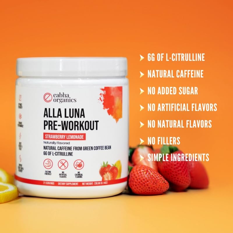 Eabha Organics Alla Luna Pre-Workout - Strawberry Lemonade - to Support Energy, Focus Eabha Organics uk supplements