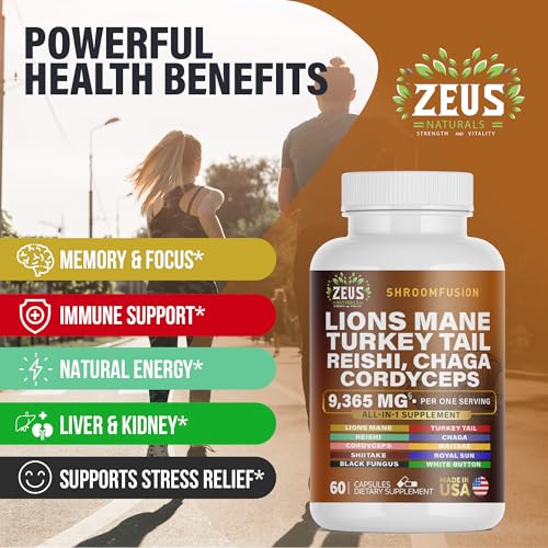 Zeus Naturals Lions Mane Capsules, Mushroom Supplement with Turkey Tail, Cordyceps Zeus Naturals uk supplements