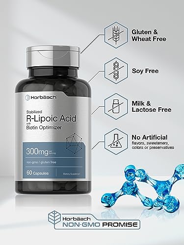 Stabilized R-Lipoic Acid 300mg | 60 Capsules | with Biotin Optimizer | Non-GMO, Gluten Horbäach uk supplements