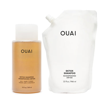OUAI Detox Shampoo + Refill - Clarifying Shampoo for Build Up, Oil, Product & Hard Water - Apple Cider Vinegar & Keratin for Clean, Refreshed Hair - Sulfate Free Hair Care (2 Count, 10 Oz/32 Oz) OUAI uk supplements