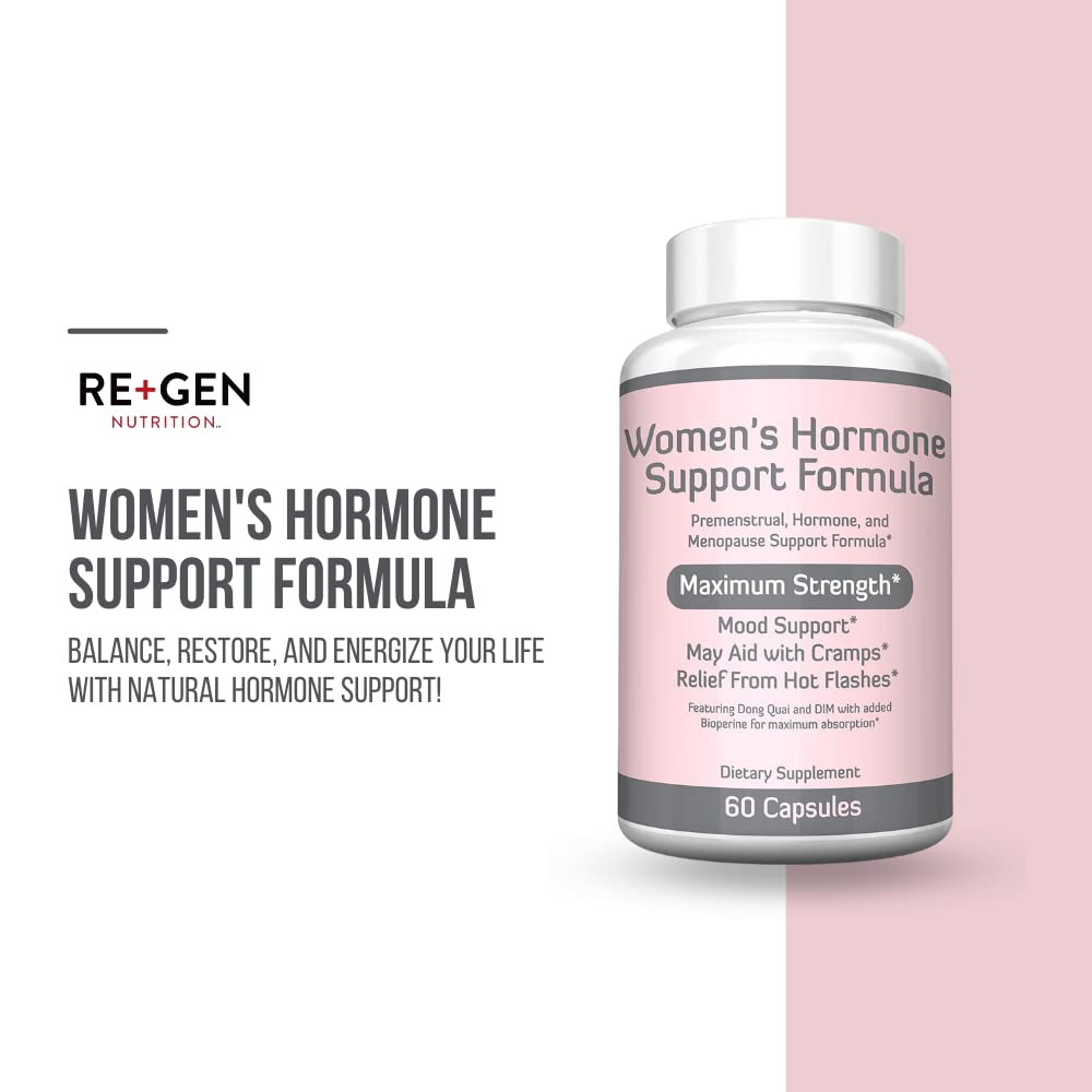 Re+Gen Nutrition Women's Hormone Balance Support, Supplement with Vitamin E, Dong Quai, and DIM 200mg with BioPerine, PMS, Hot Flashes, Mood Swings, Night Sweats Support, 60 Capsules, 2 Month Supply Re+Gen Nutrition uk supplements