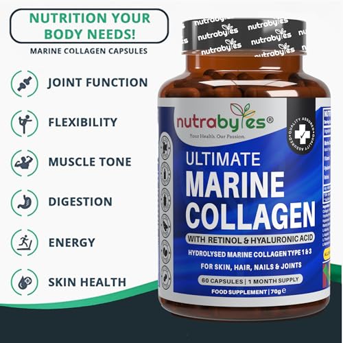 High Strength Marine Collagen with Hyaluronic Acid, Retinol and Vitamin C NUTRABYTES uk supplements