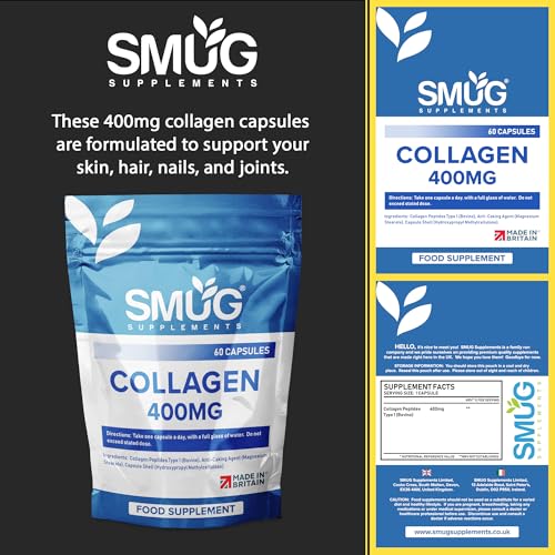 SMUG Supplements Collagen Capsules - 60 High Strength 400mg Pills - Promotes Healthy Skin SMUG Supplements uk supplements
