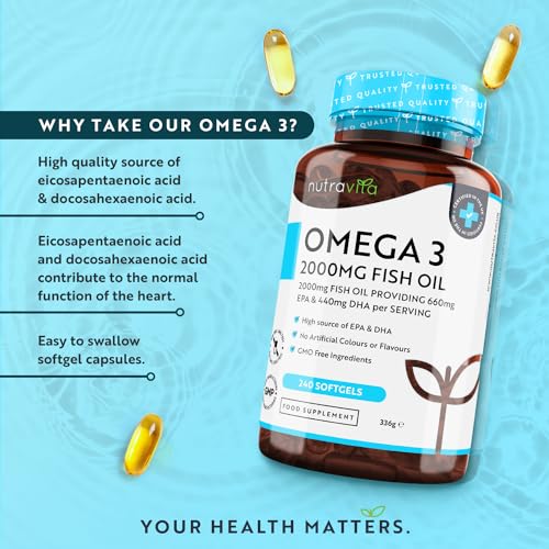 Omega 3 2000mg with 660mg EPA & 440mg DHA per Serving - 240 Softgel Capsules Nutravita uk supplements