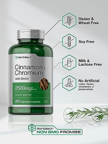 Cinnamon with Chromium Picolinate 2500mg | 250 Capsules | Plus Biotin | Vegetarian Horbäach uk supplements