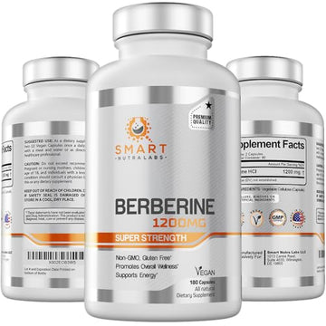 Premium Berberine HCL 1200mg- 180 Vegan Capsules, 100% Pure Berberin Smart Nutra Labs uk supplements