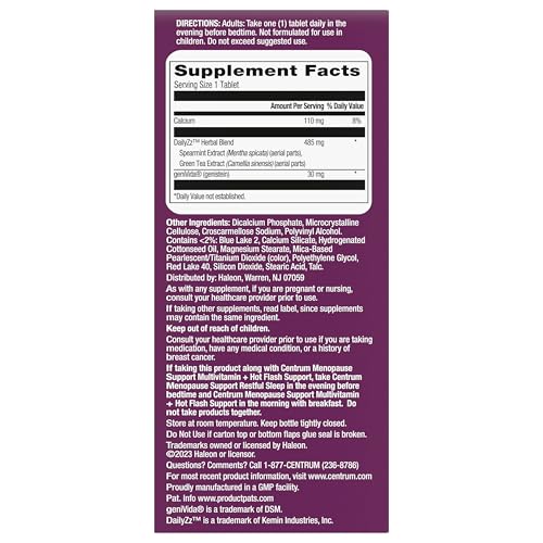 Centrum Restful Sleep Menopause Support Tablets, Supplement with Clinically Studied DailyZz and geniVida, 28 Count Centrum uk supplements