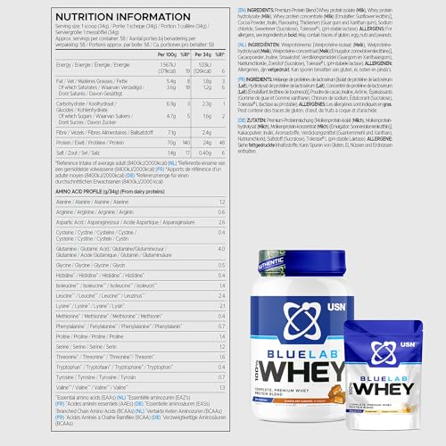 USN Blue Lab Whey Protein Powder: Chocolate Caramel - Whey Protein 2kg - Post-Workout USN uk supplements