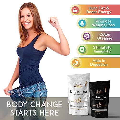 EVERLONG Detox Tea 28 Day Morning Boost Tea and Night Cleanse Tea, Burn Fat and Boost EVERLONG uk supplements