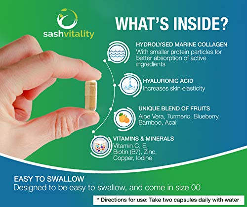 Marine Collagen Supplements - 90 Capsules with Vitamin C, Vitamin E, Hyaluronic Acid, Aloe Vera, Turmeric SASH Vitality uk supplements