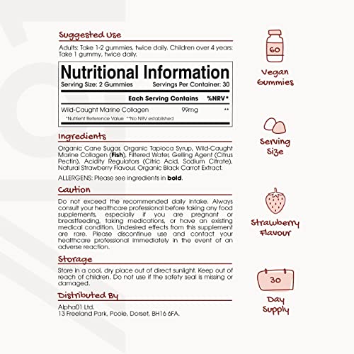 Marine Collagen Gummies - Wild-Caught Marine - Tapioca Based - High Potency Hydrolysed Marine Collagen Gummies ALPHA01 uk supplements