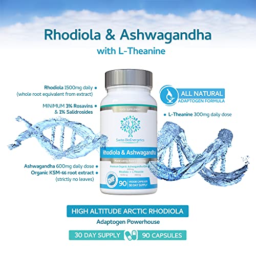 Rhodiola & Ashwagandha with L-Theanine - Award Winning Ashwagandha KSM-66 600mg swiss bioenergetics uk supplements