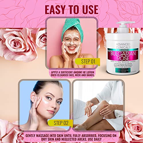 Advanced Clinicals Bulgarian Rose Anti Aging Vitamin E Moisturizer Body Lotion & Face Advanced Clinicals uk supplements